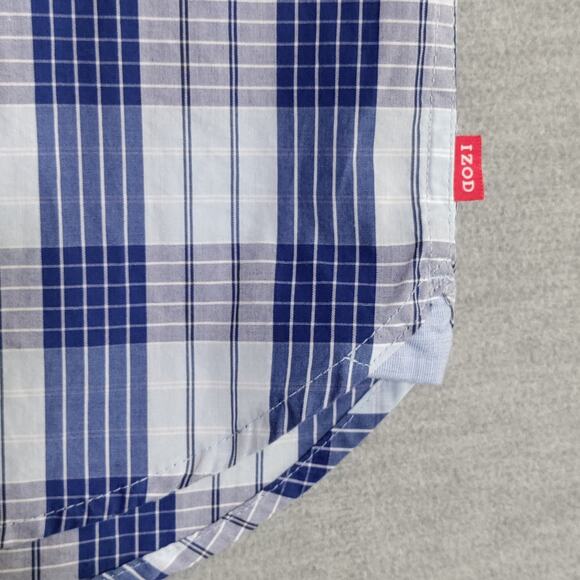 IZOD Light Weight Poplin Mens Shirt Size 2XL Blue Plaid Cotton Casual Preppy NWT - Picture 7 of 16